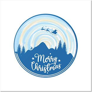 Christmas landscape in blue color Posters and Art